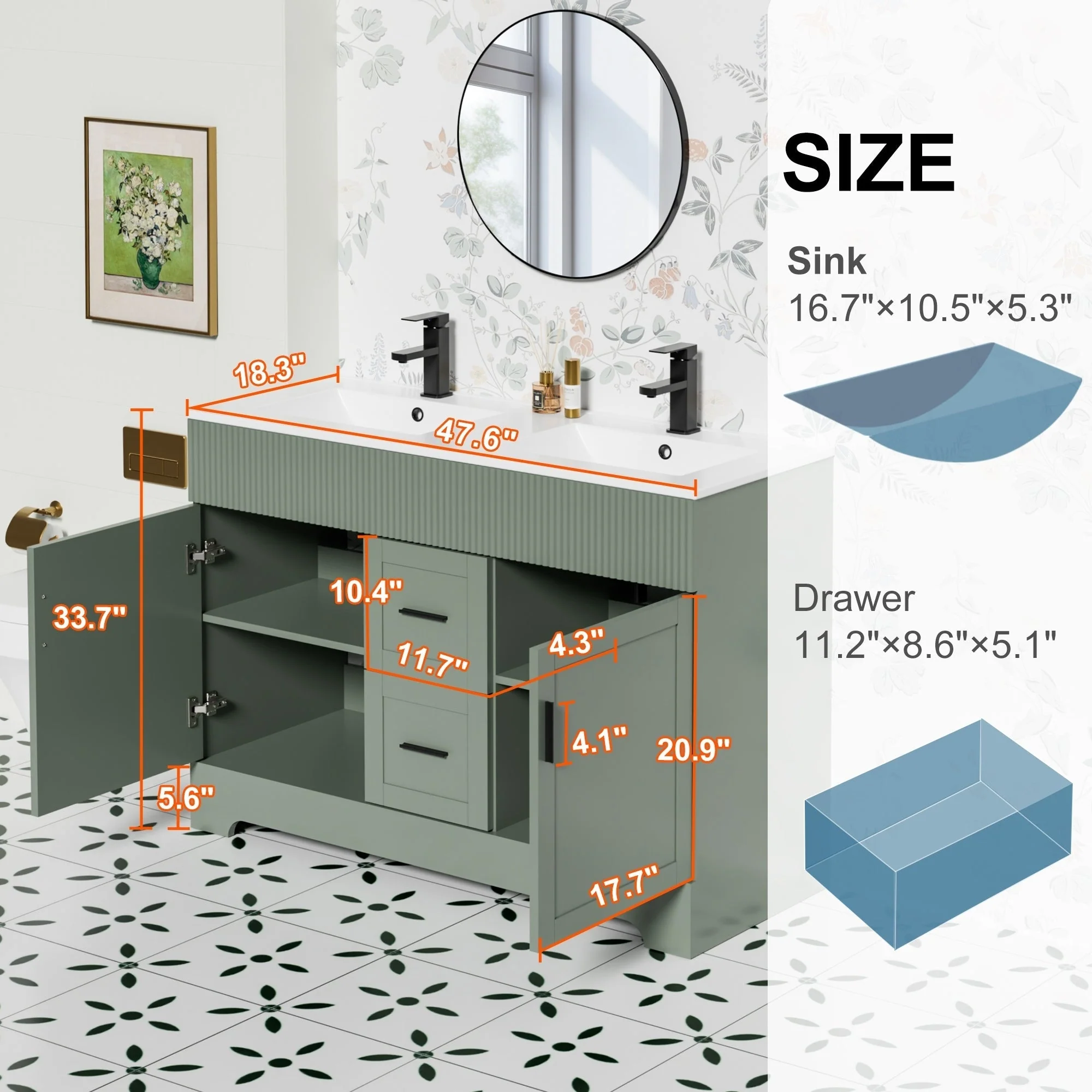 Wavy Line 30/36/48 Bathroom Vanity Set with Sink & Faucet