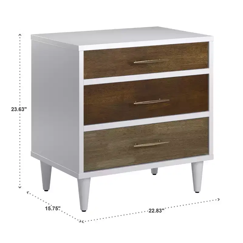 Agatha White and Natural Finish 3-Drawer Nightstand - White - iNSPIRE Q