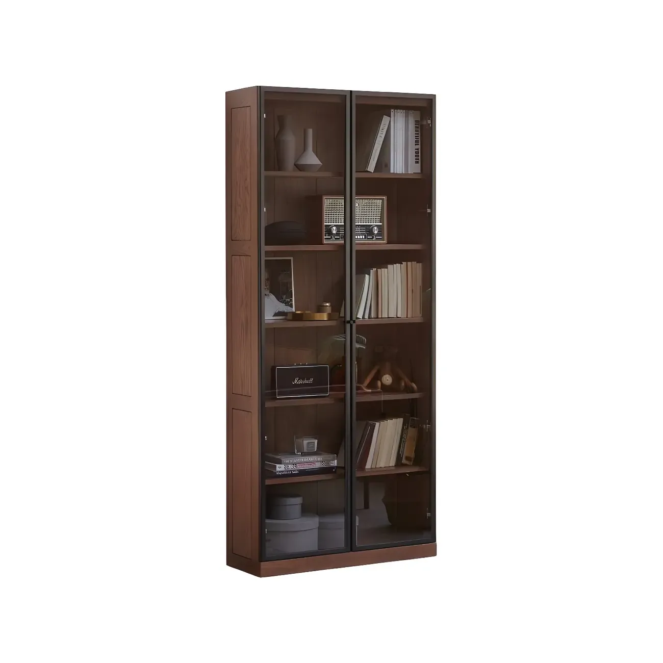 Adjustable Shelves Glass Solid Wood Display Wine Cabinet