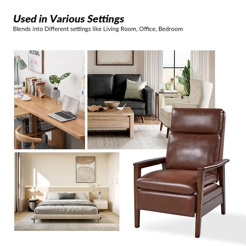 Patrick Mid-century Vegan Leather Solid Wood Recliner Set of 2 by HULALA HOME