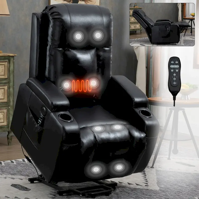 Black Power Lift Recliner with Massage, Heat & Heavy Duty Frame