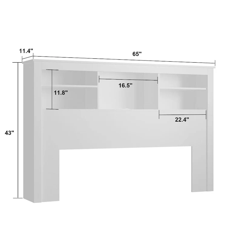 White Bookcase Headboard with RGB LED Lights and Adjustable Shelves – Queen, Single Bed