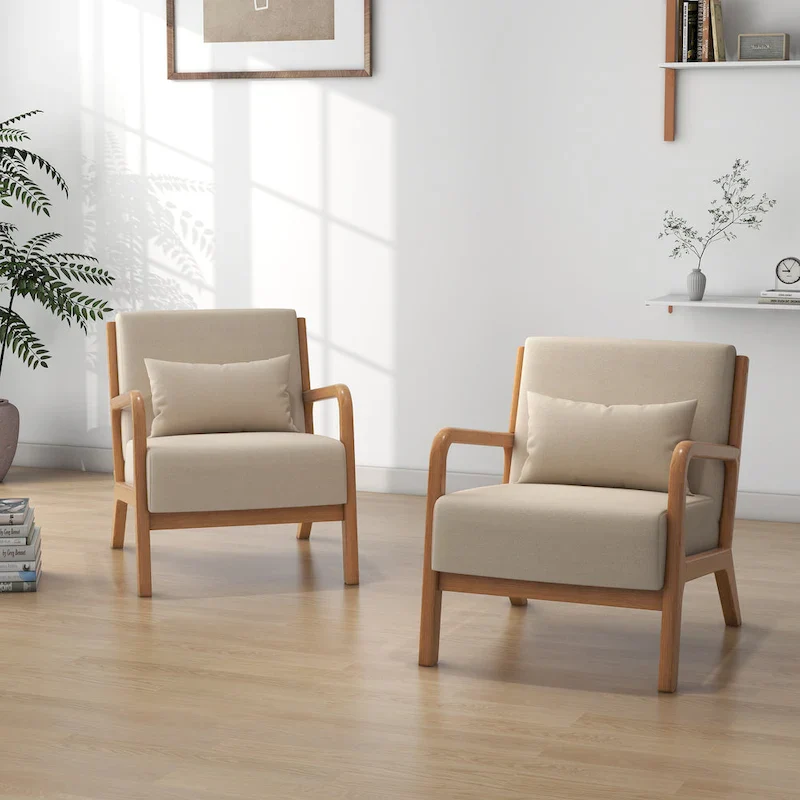 Leon Mid Century Modern Upholstered Accent Chairs Armchair Set of 2