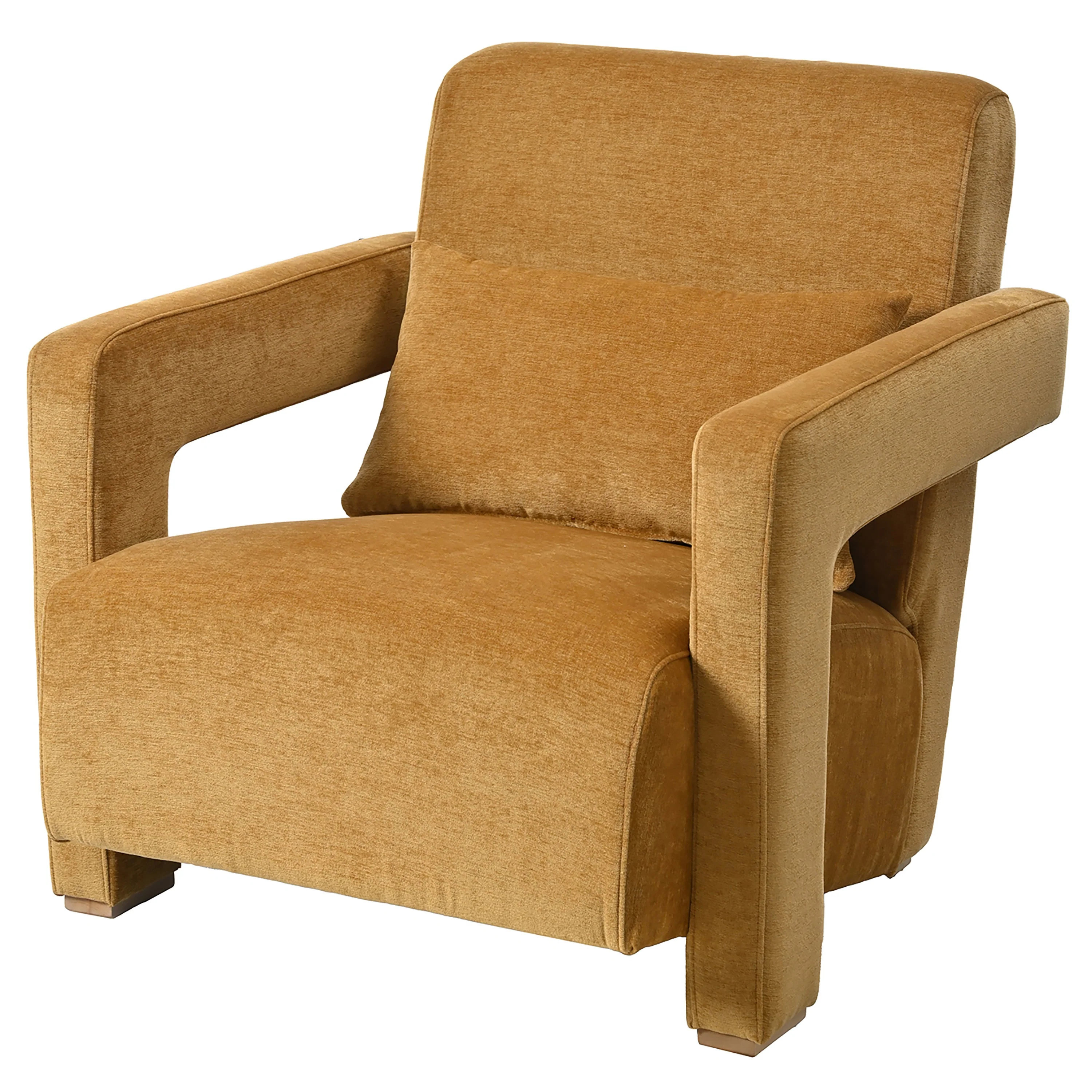 Modern Accent Lounge Chair with Wooden Block Legs and Armrests