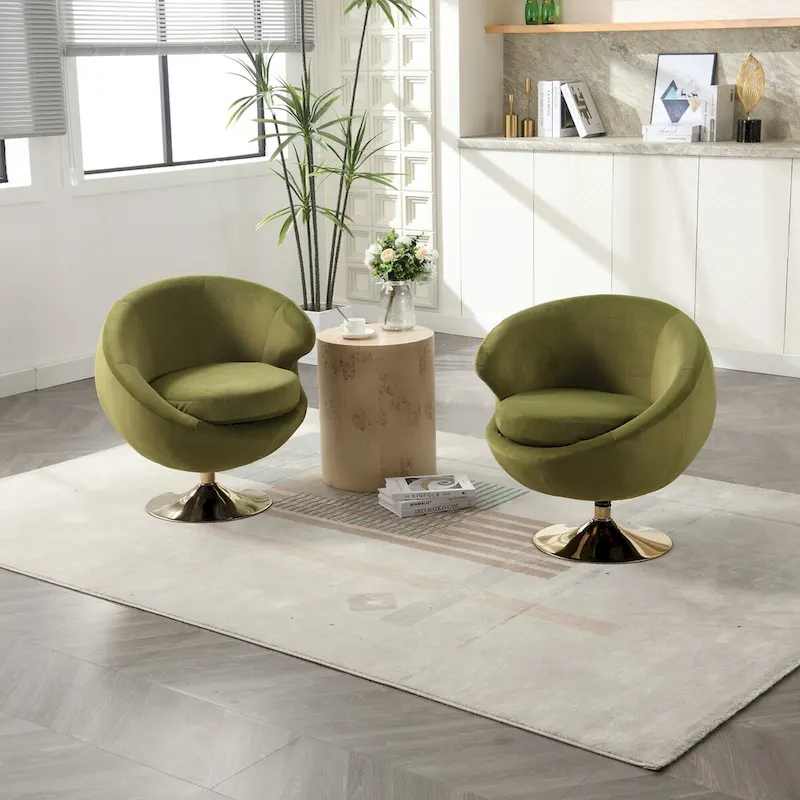 HOMEFUN Velvet 360 Degree Swivel Cuddle Barrel Accent Chairsset of 2