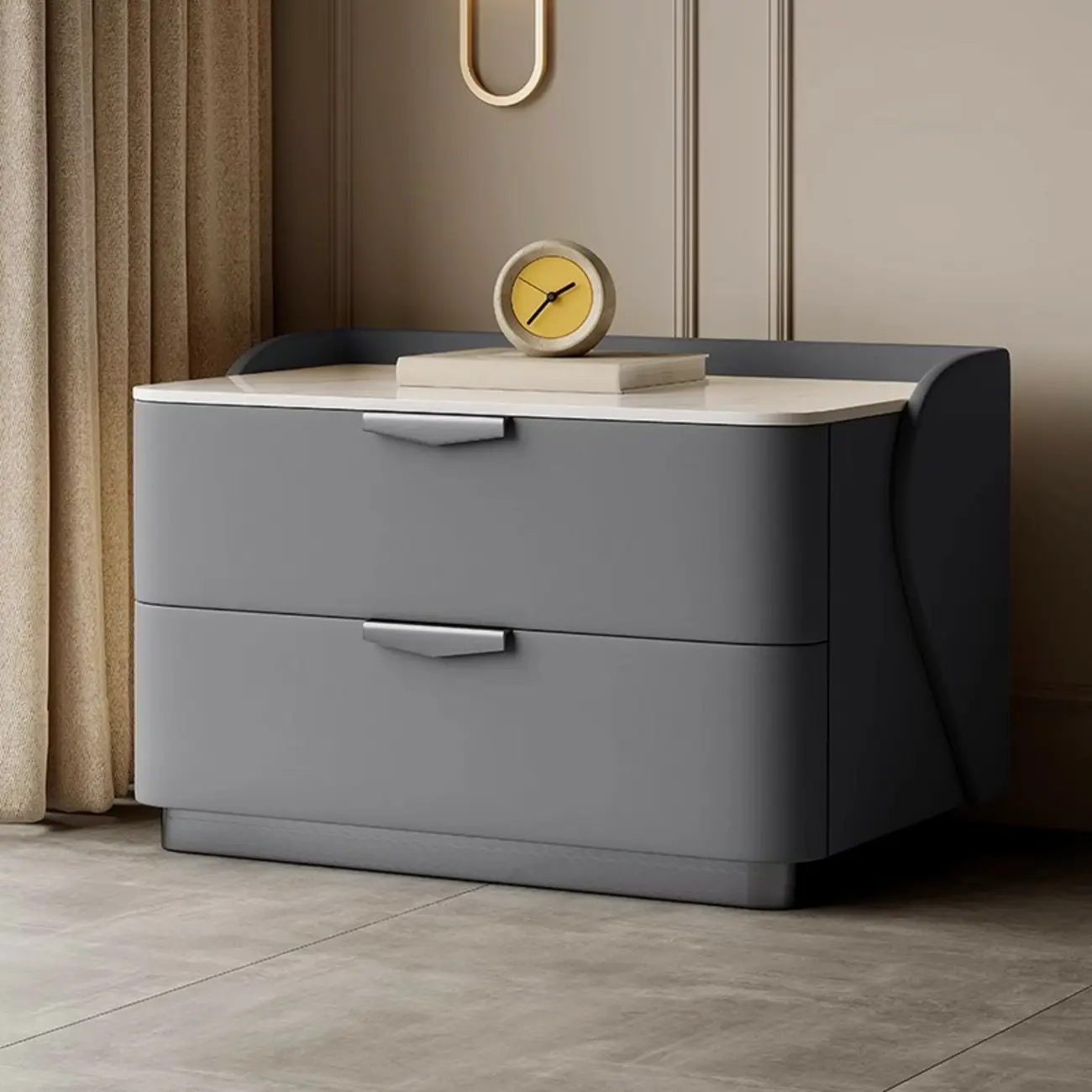 Modern Leather Stone Top Soft-Touch 2-Drawer Nightstand