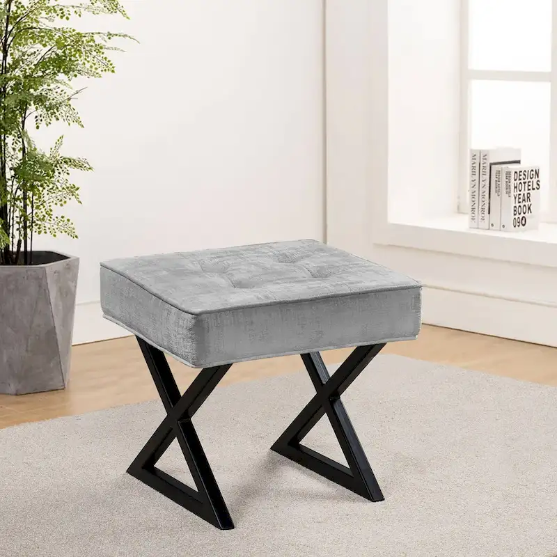 Textured Velvet Ottoman Vanity Stool 18X18X17