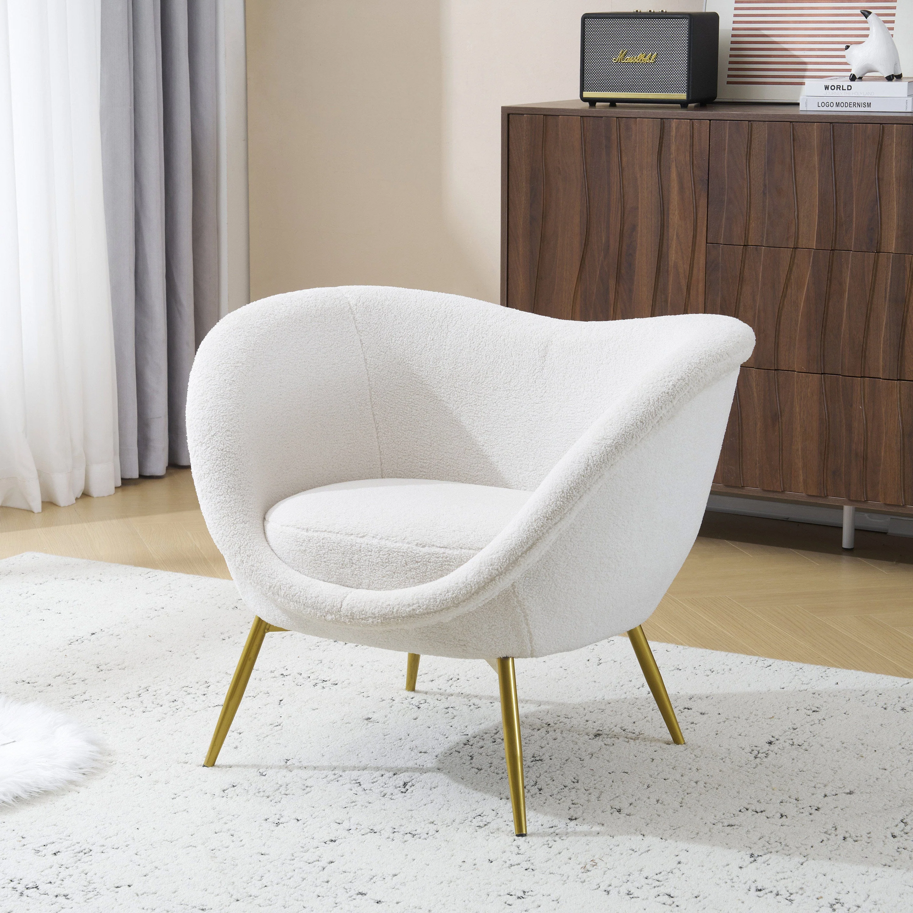 Modern Velvet Accent Chair with Gold Legs