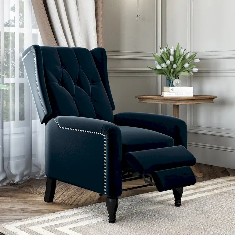 Velvet Wingback Push Back Recliner Chair