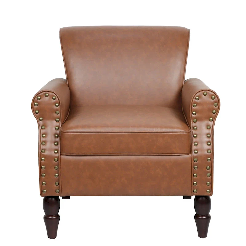 Rolled Armrests PU Accent Chair with Nailhead Trim
