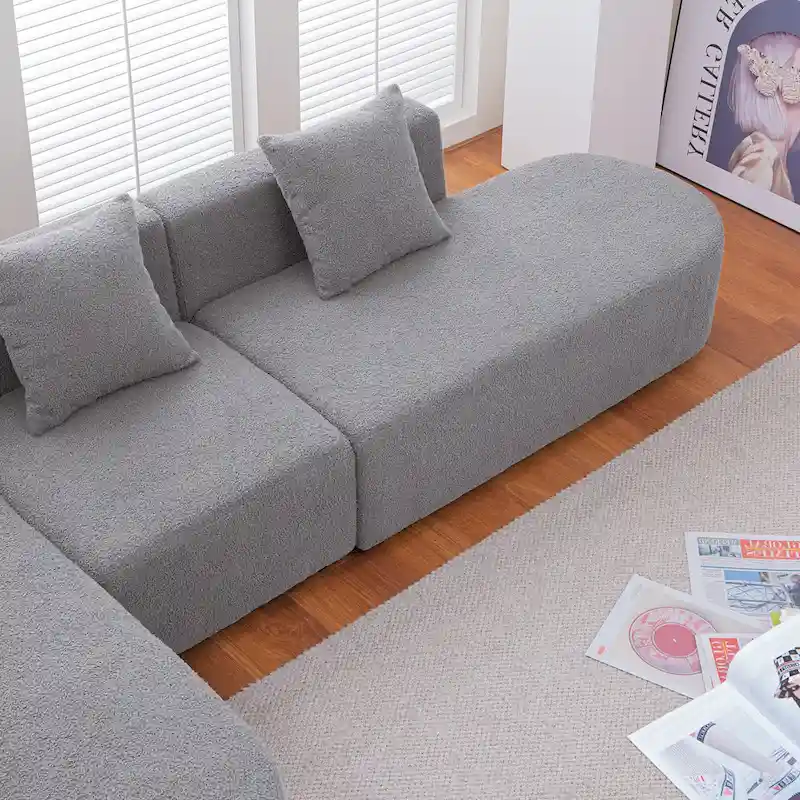 Modern L shape boucle Sofa with curved seat (facing left)