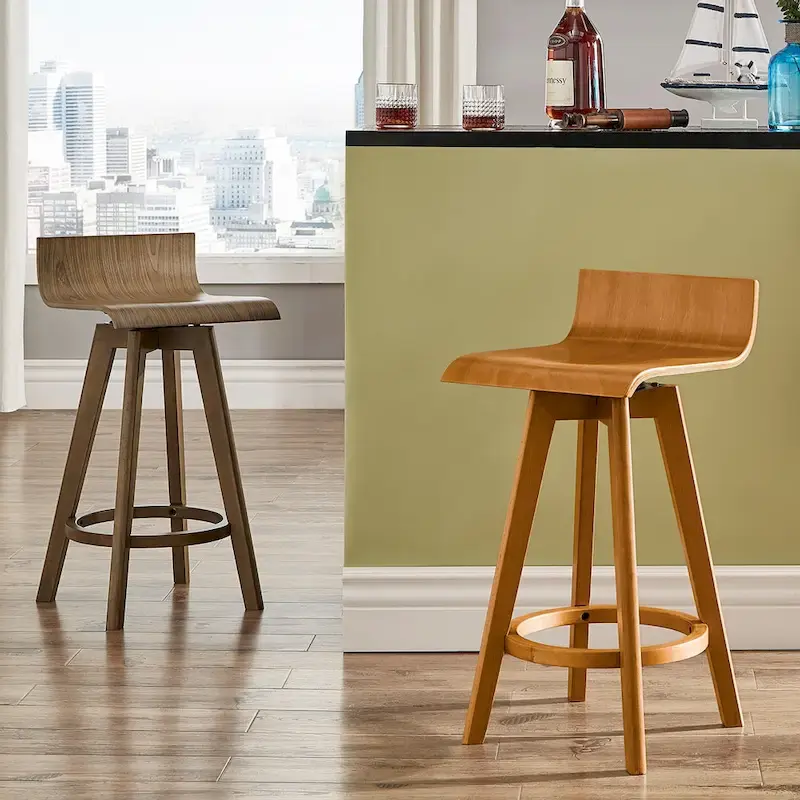 Ellery Mid-Century Modern Swivel Wood Stool (Set of 2) iNSPIRE Q Modern