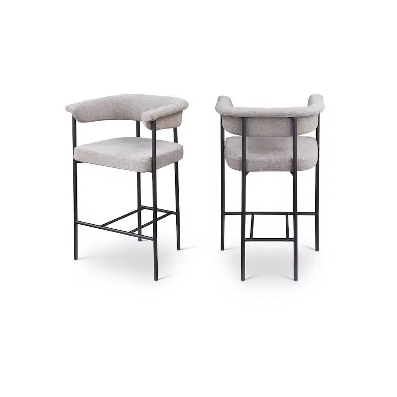 Meridian Furniture,Malin Taupe Linen Textured Fabric Counter Stool, Set of 2