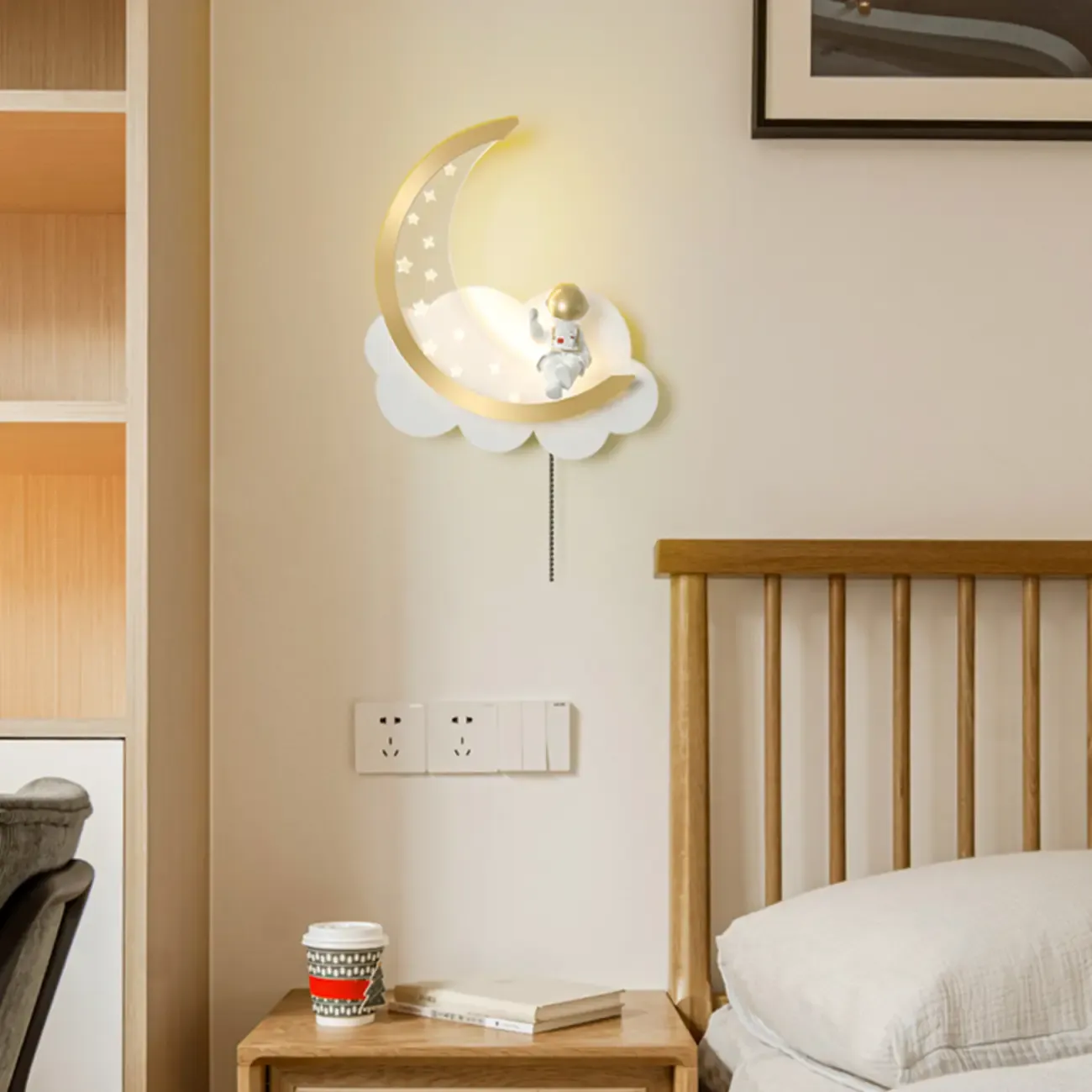 Dimmable Moon Astronaut LED Wall Sconce for Bedside Light