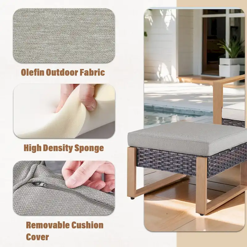 Gymojoy PE Rattan Sofa Deep Seating Sofa with Ottoman - Brown