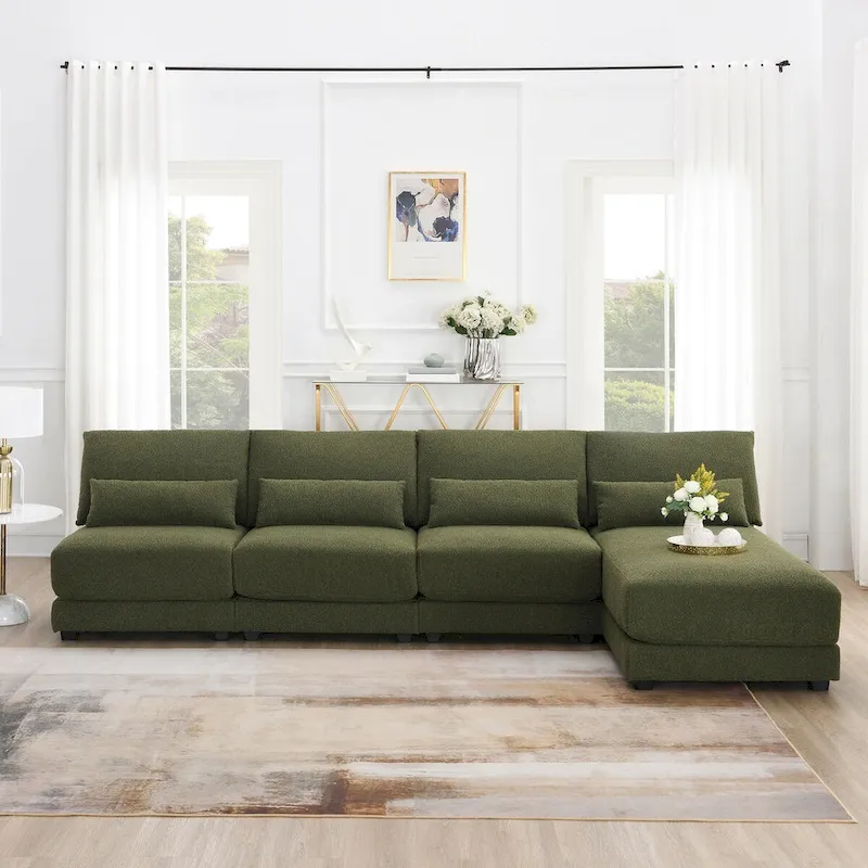 Oversized Deep Seat Sectional Sofa with Reversible Chaise,Convertible L-shaped Couch,Green