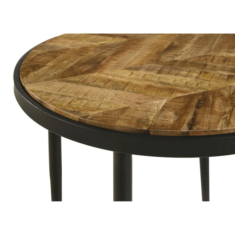Hayden Round Wood Top Side Table Natural Mango and Black