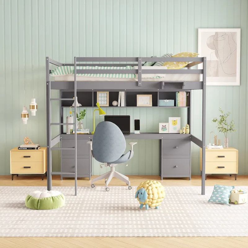 Loft Bed with Desk, Cabinets