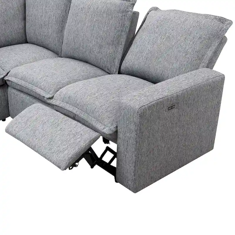 Linen L-Shaped Sectional Sofa with Power Recliners & USB