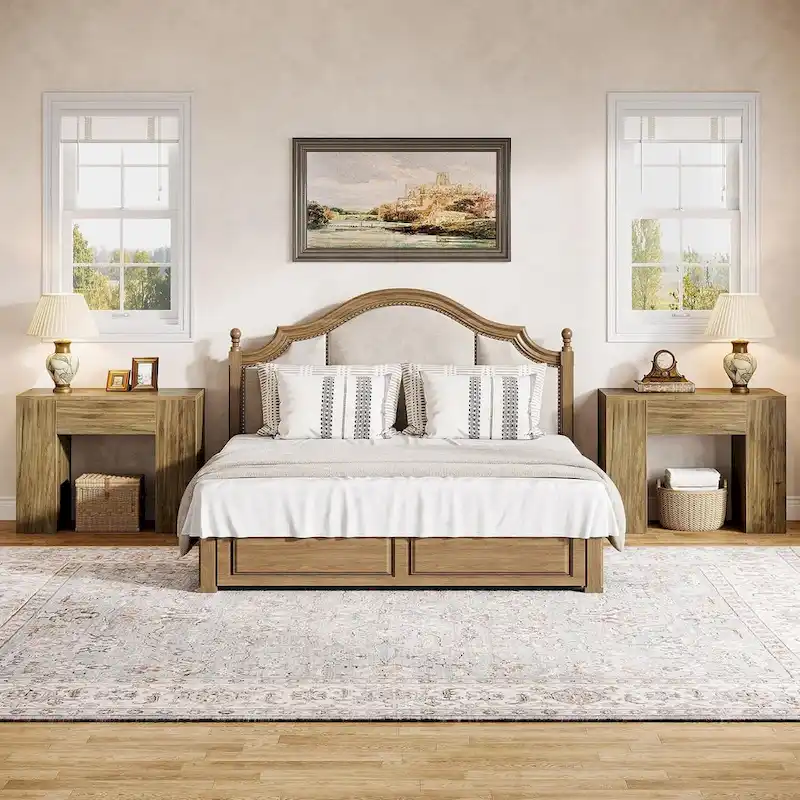 31.5  Farmhouse End Side Table, Mid-Century Modern Sofa Side Table with Wooden Pedestal