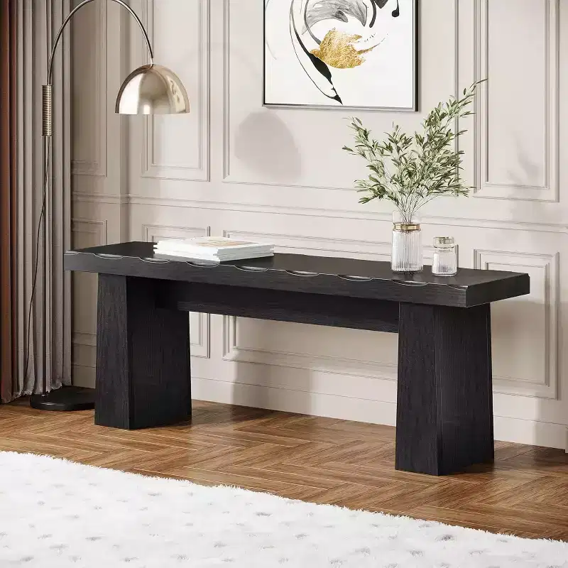 Lantine Wooden Entryway Bench, 47 Wood Dining Table Bench with Sturdy Frame for Kitchen Bedroom Living Room Hallway, Easy Assembly,