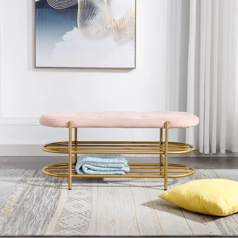 SEYNAR 40 Velvet Upholstered Living Room Bench with Double shoe rack