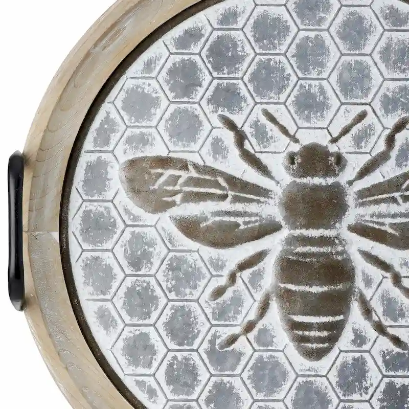 Wood And Metal Bee Honeycomb Tray 17.25 D