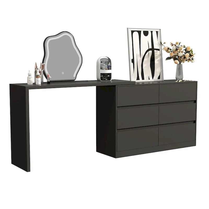Makeup Desk Rotating Dresser and Desk 6 Drawer Dresser Vanity Makeup