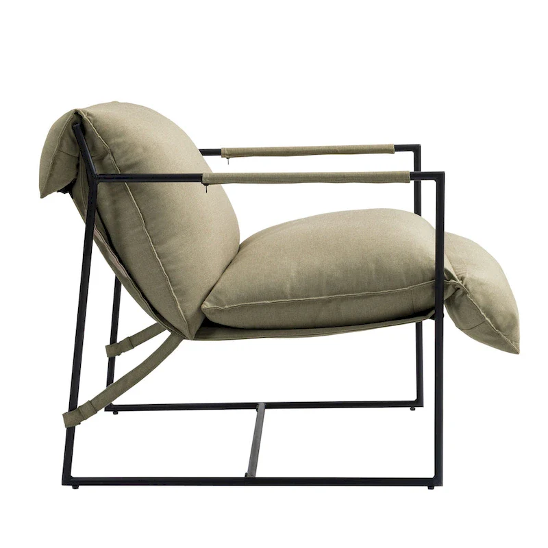 Fabric Accent Chair Metal Framed Sling Armchair Set of 2