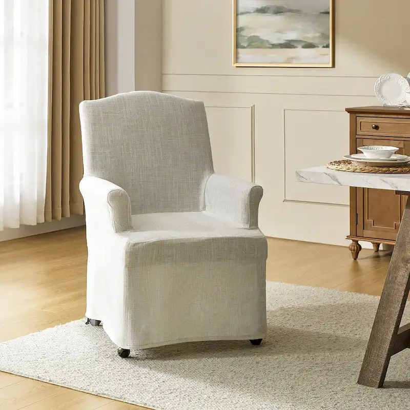 Alethea Upholstered Slipcover Arm Dining Chair with Soild Wood Legs by HULALA HOME