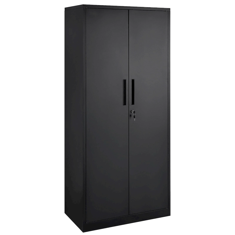 75 Inch Locking Metal Storage Cabinet with 4 Adjustable Shelves and 2 Magnetic Doors