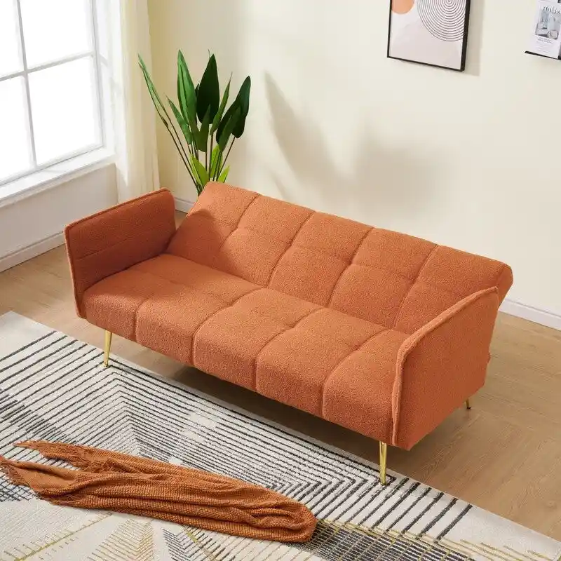 79.92 Teddy Velvet Upholstered Sofa Bed with Adjustable Back and Armrests