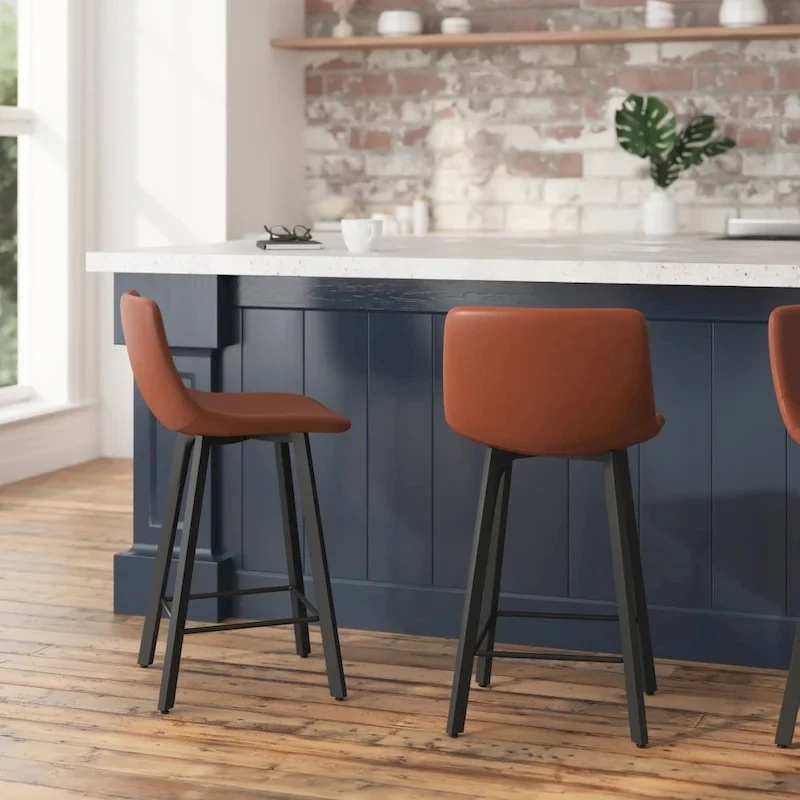 Set of 2 Armless Upholstered Metal Counter Stools