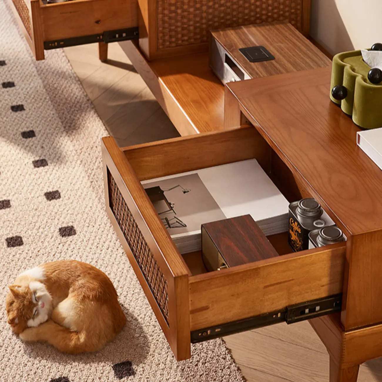 70Inch Modern Brown Wood TV Stand Entertainment Center