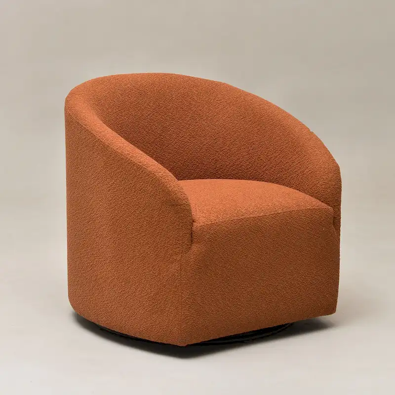 KINWELL 32W Boucle Upholstered Swivel Barrel Accent Armchair