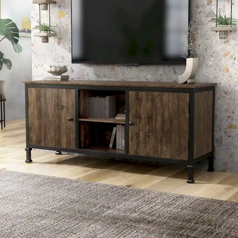 Dele Rustic Oak 60-inch Wood Multi-functional Storage TV Console by Furniture of America