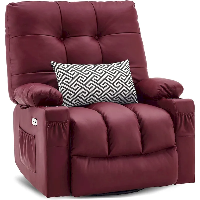 MCombo Large Power Swivel Glider Rocker Recliner Chair with Massage and Heat, Faux Leather 7748