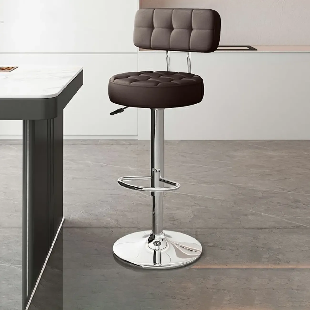 Leather Upholstered Adjustable Swivel Bar Stools