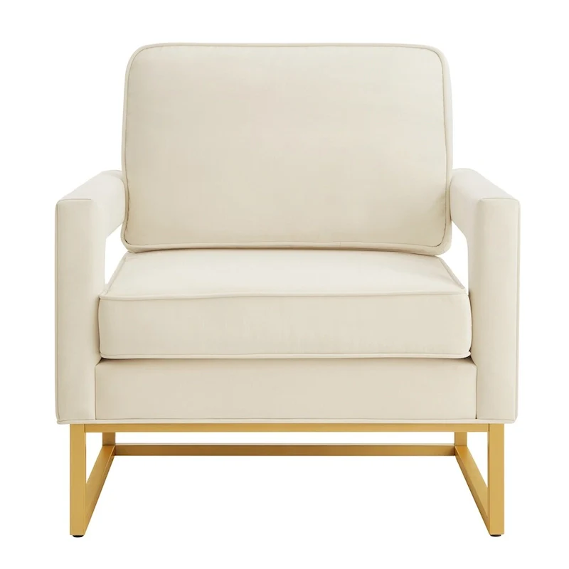 Modern Style Velvet Accent Chair with Gold Metal Base