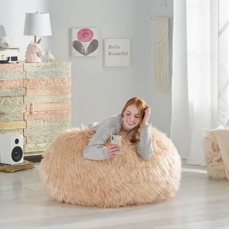 Mosier Modern Glam Faux Fur Bean Bag by Christopher Knight Home