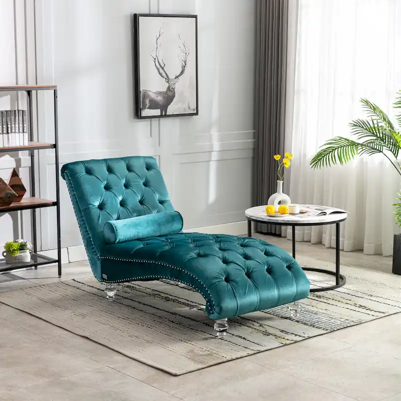 Velvet Tufted Chaise Lounge Accent Living Room Chair