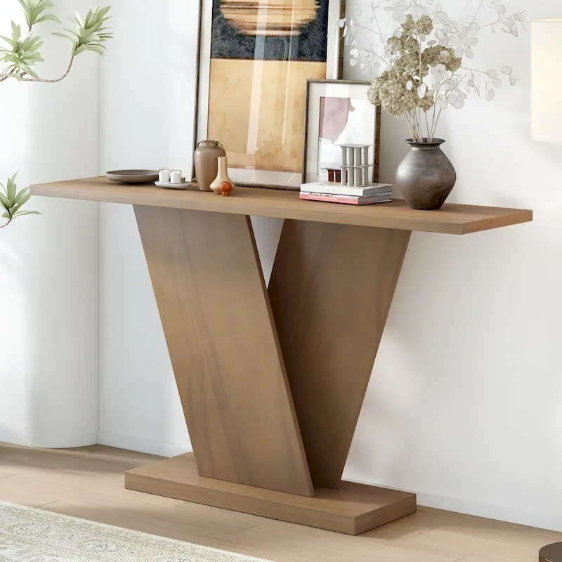 Christopher Knight Home - Mirod Elegant Console Table with Natural Wood Veneer and Sturdy V-Base Design