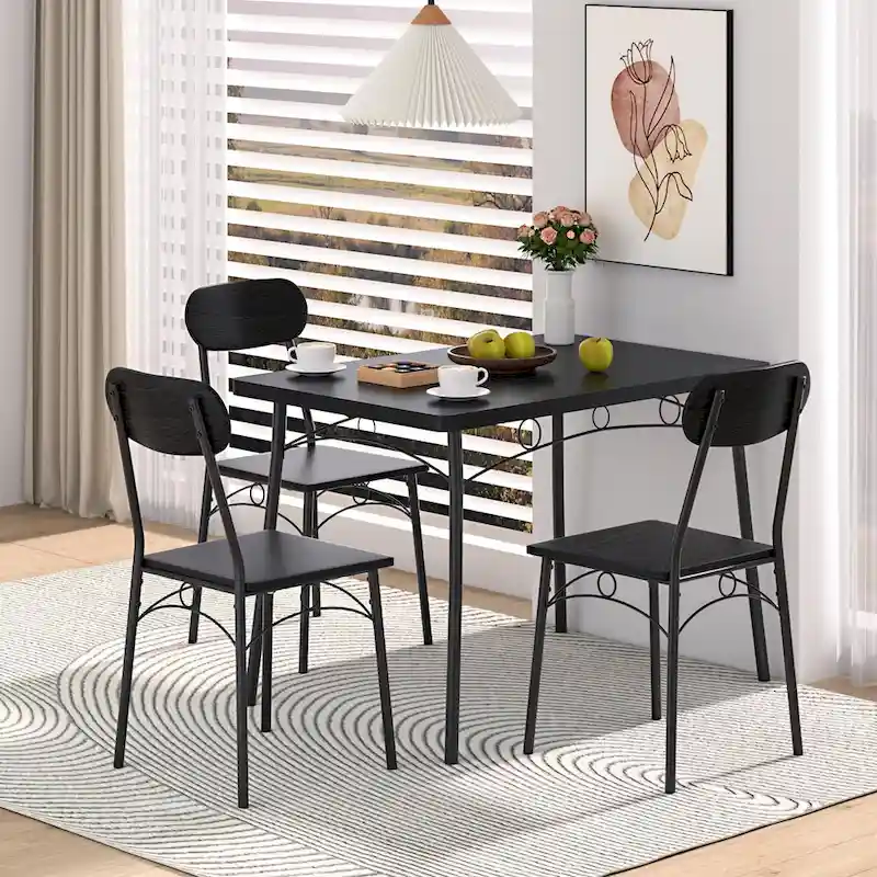 VECELO Dining Table Set, Kitchen Table with 2/4 Chairs, Metal and Wood Rectangular 3/5-Piece Dining Set