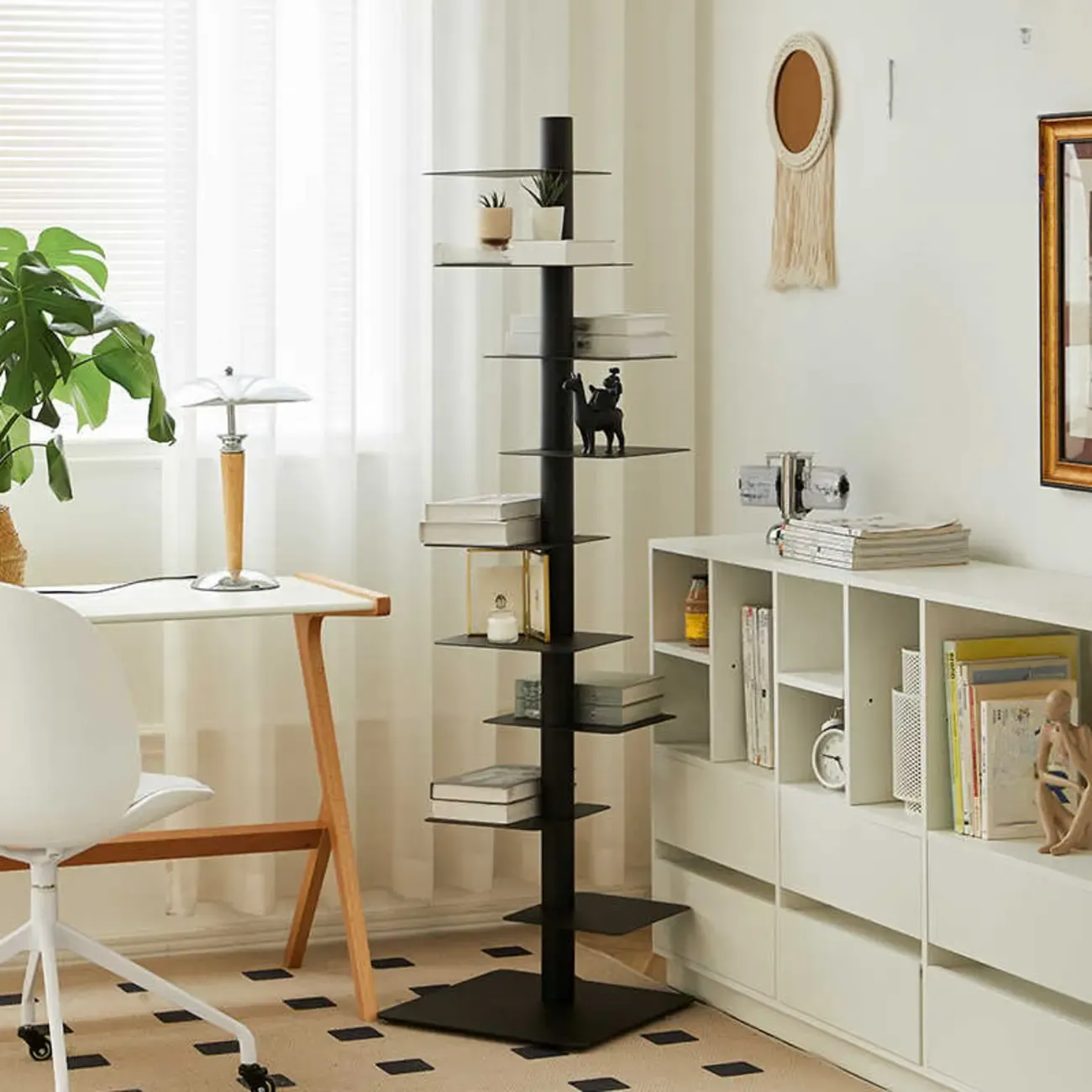 Modern Black Metal Narrow Open Bookcase