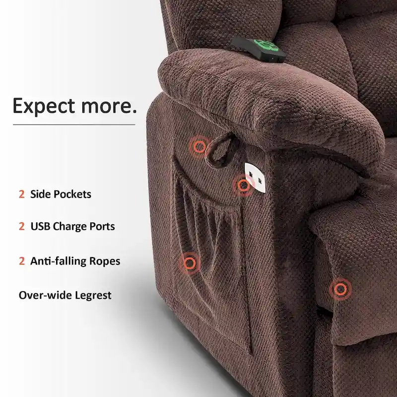 MCombo Power Lift Recliner Chair with Massage, Heat, Adjustable Headrest, Extended Footrest-(PU/Fabric)