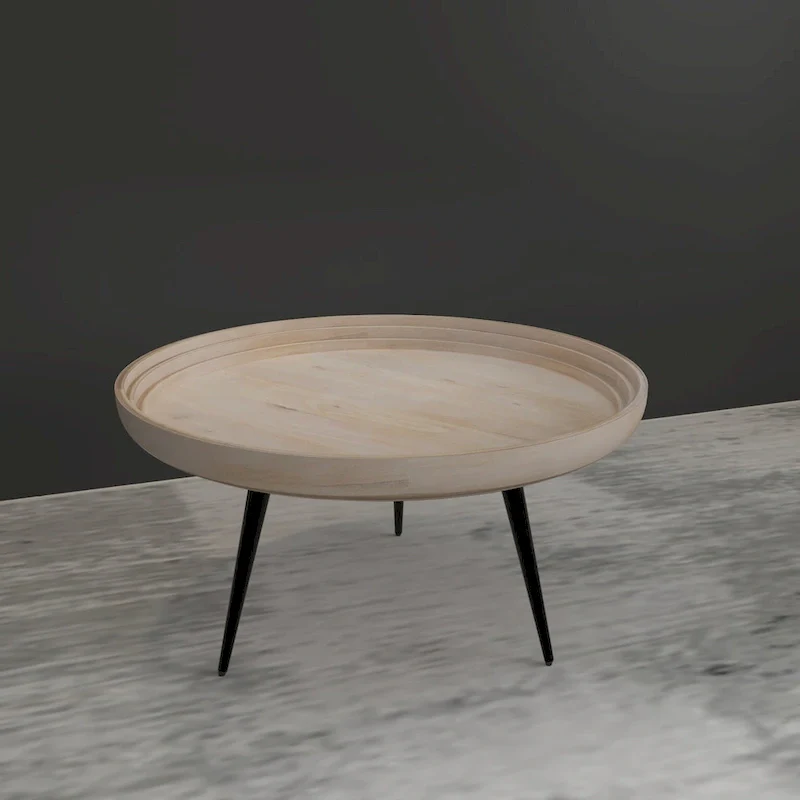 Urban Chic Coffee Table 30 Inch Round Tray Top, Handcrafted Washed White Mango Wood