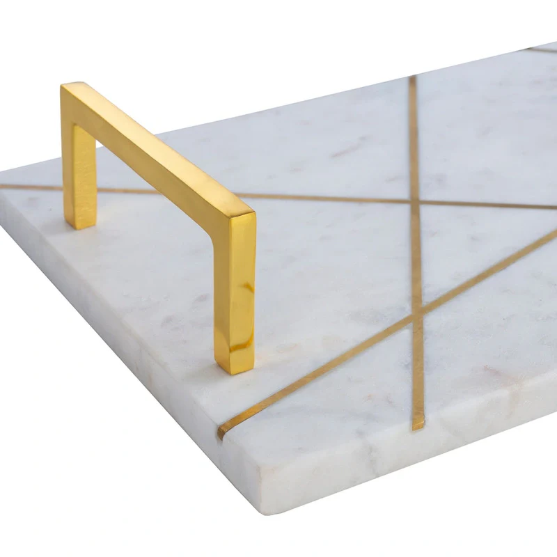 Lena Marble & Metal Inlay Rectangular Accent Tray - 18  x 9  x 2.1