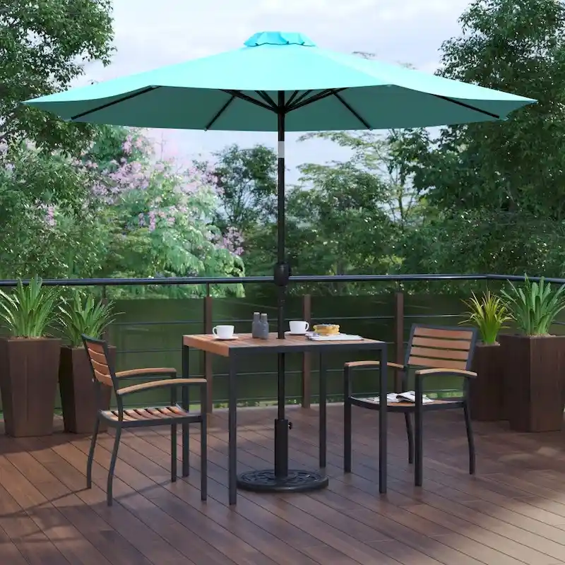 Patio Set wirh 35  Table, 2 Chairs, and Umbrella with Base - 35.25 W x 35.25 D x 29.5 H