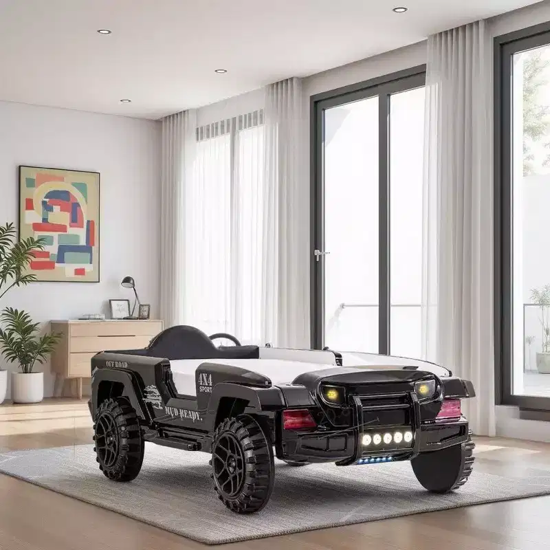 Royal Hampton SUV Twin Bed With Lights, Sound Effects, Black Faux Leather