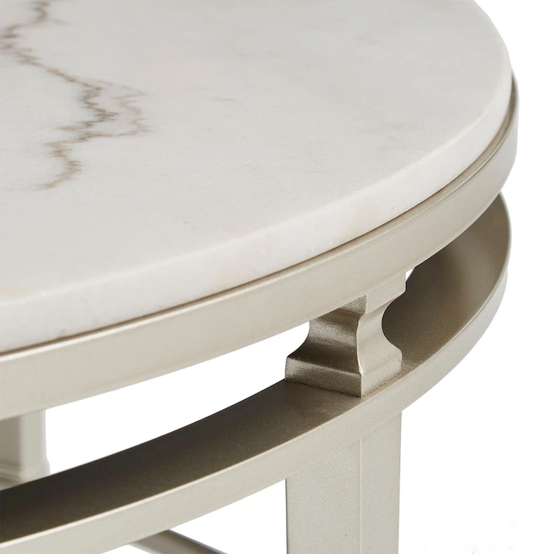 Egan Champagne Silver Finish Round Marble Top End Table by iNSPIRE Q Modern